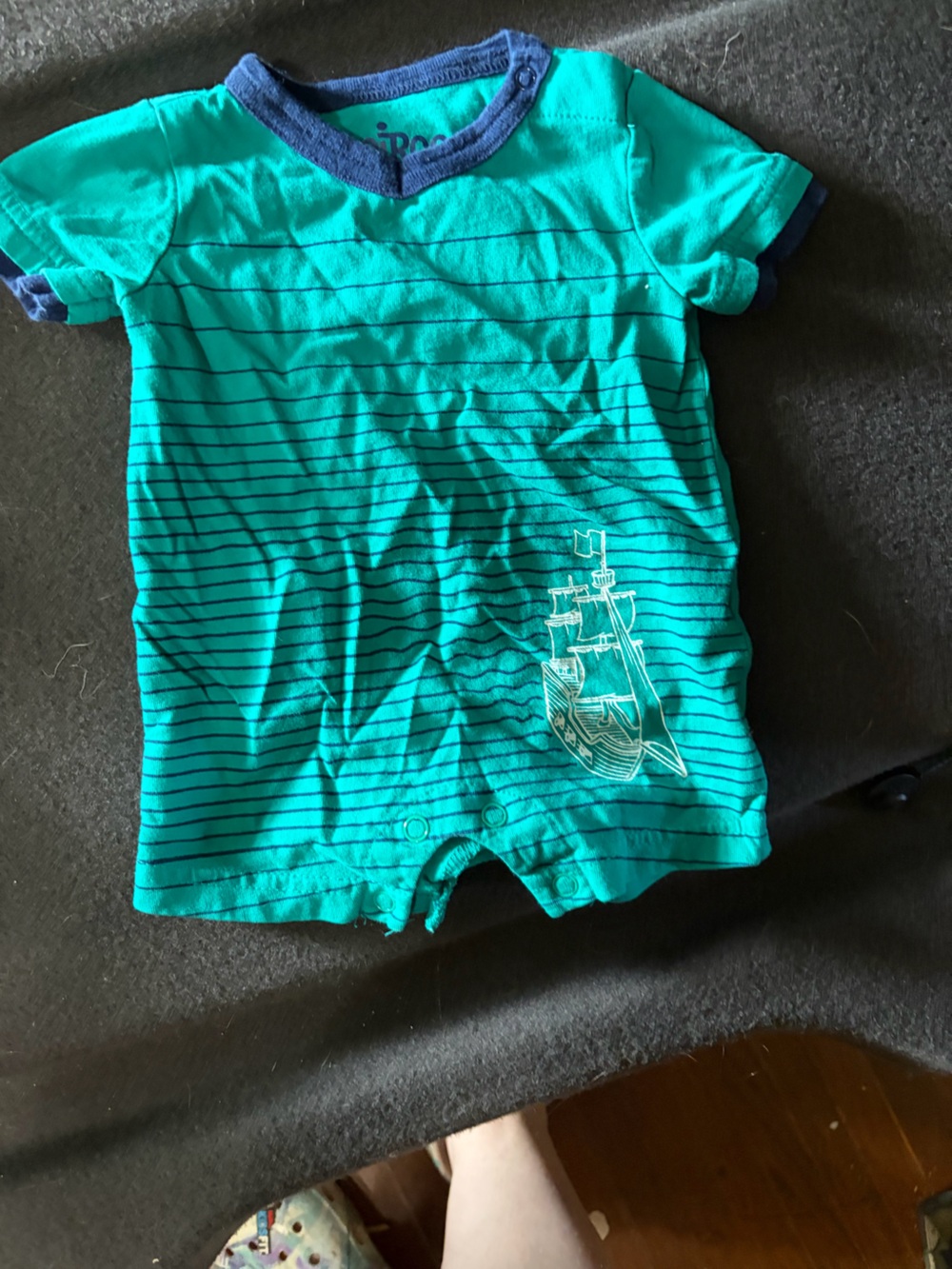 Circo Teal & Navy Striped Baby One-Piece with Ship Graphic